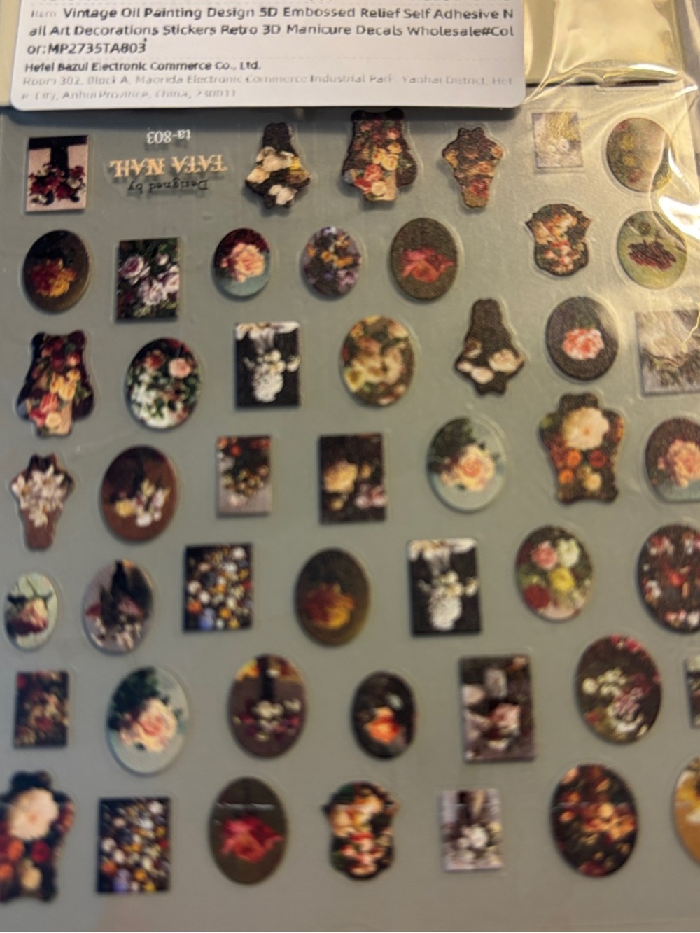 Vintage Floral 3D Nail Decal Stickers - Mixed Dark Floral Designs